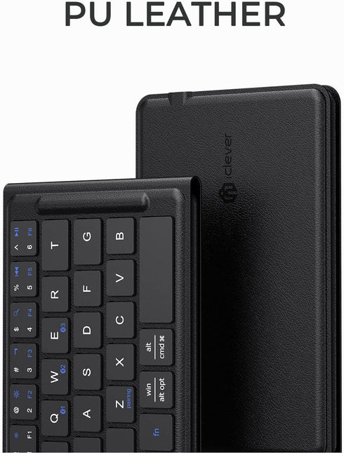 iClever Portable Keyboard, Foldable Bluetooth Keyboard with Stand Holder, USB-C Charge, PU Leather, Tactile Typing Feedback, Pocket-Size Folding K...