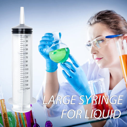4 Pack 150ml/cc Large Syringe with Cap, Individually Sterile Sealed Plastic Liquid Syringes with Measurement for Scientific Labs, Measuring Liquid...