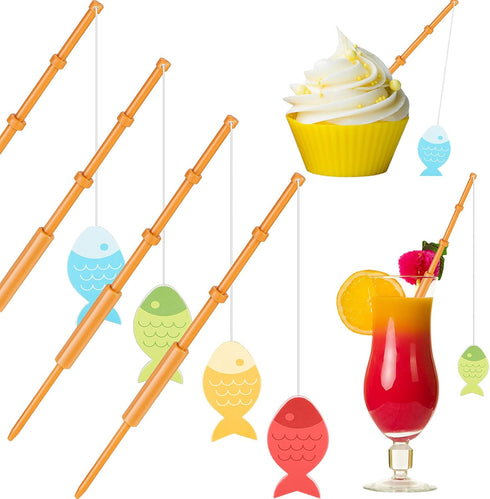 Boao 40 Pieces Mini Fish Pole Decoration Little Fisherman Fishing Pole Picks Mini Cupcake Picks for Birthday Party Tropical Party Appetizer Cake D...