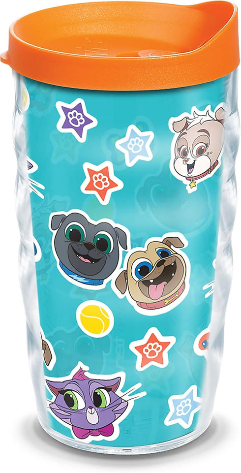 Tervis Disney - Puppy Dog Pals Collage Insulated Plastic Tumbler with Wrap and Orange Lid, 10oz Wavy, Clear...