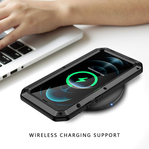 Lanhiem for iPhone 12 Pro Max Metal Case, Heavy Duty Shockproof Tough Rugged Case with Built-in Glass Screen Protector, 360 Full Body Dust Proof P...