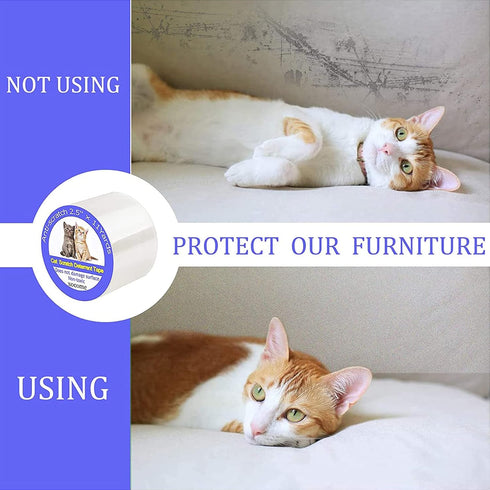 Anti Cat Scratch Furniture Protector - 2.5" x11 Yards Single Side Couch Protector for Cats, Self-Adhesive Cat Tape for Furniture, Clear Cat Scratc...
