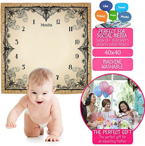 Bats Baby Monthly Milestone Blanket, 48x40in Soft Flannel, Gothic Style Halloween, Newborn Mom Gifts, Baby Shower Age Growth Tracker with Bonus Ma...