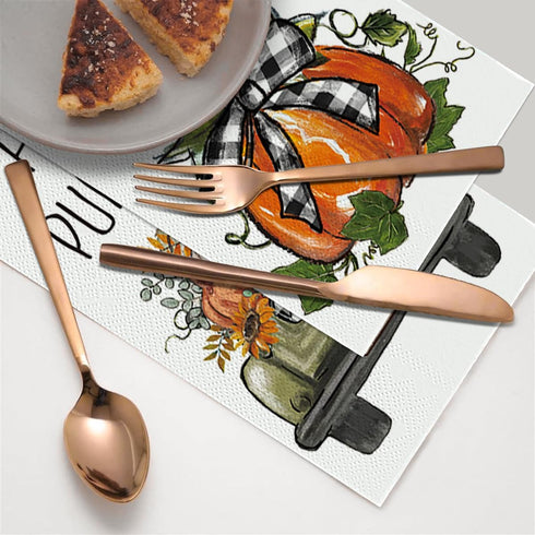 Horaldaily 50 Fall Disposable Paper Decorative Guest Napkins, Thanksgiving Autumn Harvest Orange Pumpkin Leaves Hand Towel for Party Lunch Dinner ...