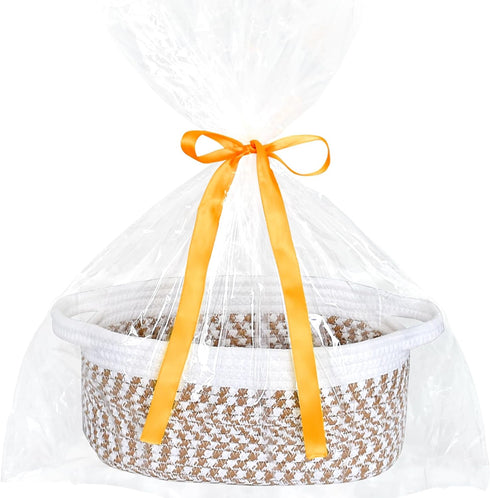 ABenkle Small Woven Basket, 12"x 8" x 5" Cute Small Basket, Rope Room Shelf Storage Basket, Cat Dog Toys Basket Chest Box, Empty Decorative Gift B...