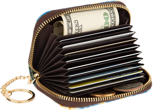 Credit Card Wallet, Zipper Leather Card Cases Holder for Men Women, RFID Blocking, Keychain Wallet (Small Bee)...