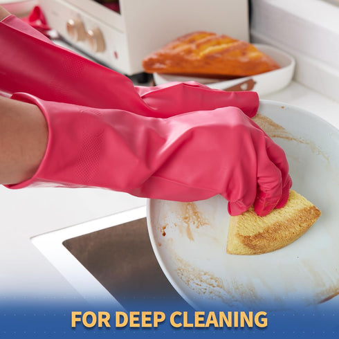 BOOMJOY Nitrile Cleaning Gloves, Heavy Duty Dishwashing Gloves, Reusable Large Gloves for Kitchen, Bathroom, Gardening, Working, Pet Care - Pink &...