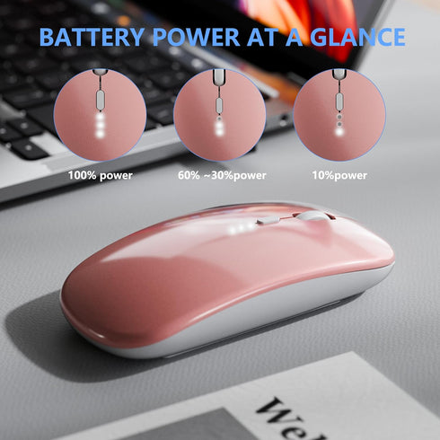 Slim Rechargeable Wireless Silent Mouse – 2.4G Wireless & Bluetooth Technology - Flexible Connection Modes via Bluetooth, USB or Type C for Laptop...