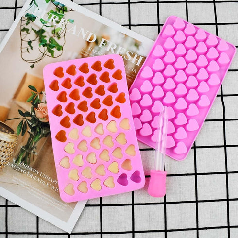 2 Pack Silicone Mini Hearts Molds with 2 Droppers Ice Cube Heart Mold Mini Hearts Shape Mould for Baking Silicone Molds for Chocolate Gummy Candy ...