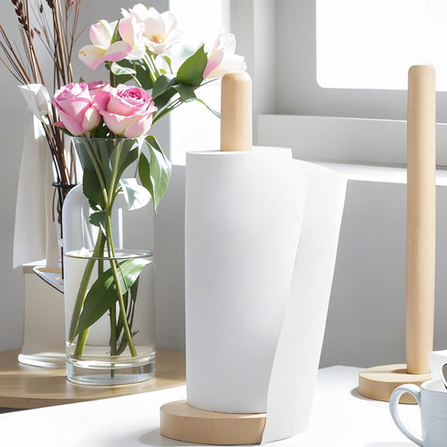 Wooden Paper Towel Holder Countertop - Solid Beechwood Paper Towel Dispenser Stand with Anti-Skid Base...
