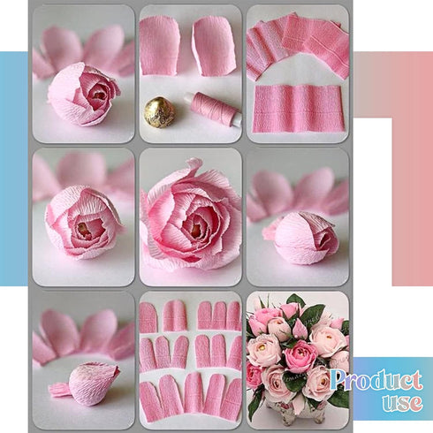Gersoniel 57 Pieces Crepe Paper Flower DIY Kits 6 Rolls 35g Crepe Paper Rolls 50 Pcs Floral Iron Wire 1 Roll 50 Meter for Birthday Party Wedding (...