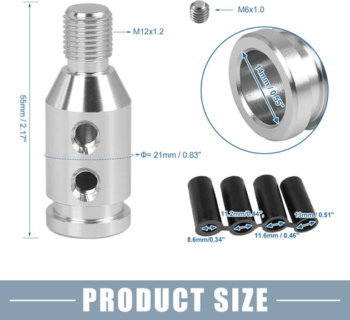 Gear Shift Knob Adapter Kit Universal with 4 Rubber Hoses M12x1.25 Lever Cover Head Metal...