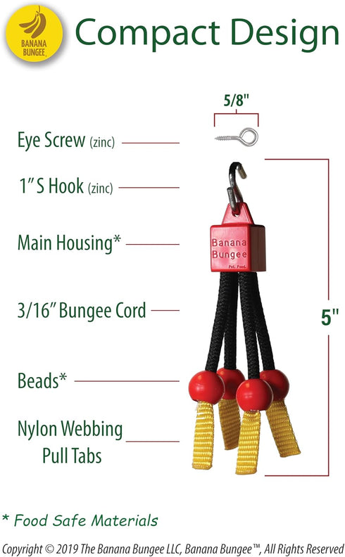Banana Bungee Red Banana Hook Holder, Made in USA; Multiple Bunches or Single Banana Hanger...