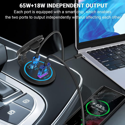 83W USB C Car Charger Socket 12V/24V Multiple USB Outlet with Power Switch, 65W PD3.0& QC3.0 Fast Charge Car USB Port Socket for Car Boat Marine T...