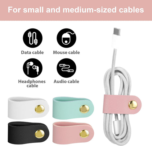 8Pcs PU Leather Cable Organizer, Reusable Cable Straps Ties Clips Portable Cord Keeper Manager for USB Data Holder Wrap Headphone Earbud Case Head...