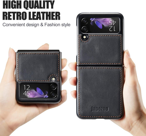 Samsung Galaxy Z Flip 3 5G Case,Galaxy Z Flip 3 Leather Phone Case with Hard Shockproof Back Cover Slim Durable, for Galaxy Z Flip 3 5G 2021 (Blac...