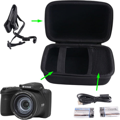 WERJIA Hard Carrying Case for KODAK PIXPRO AZ401/AZ405/AZ425/AZ255 Digital Camera,Fits USB Cable and Extra Batteries (black)...