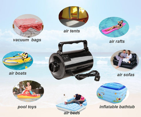 Electric Air Pump for Inflatable Pool Toys - High Power Quick-Fill Air Mattress Inflator Deflator Pump for Pool Float Raft Airbed with 3 Nozzles, ...