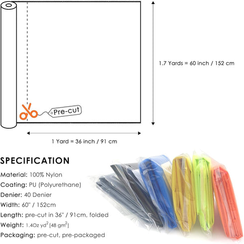 emma kites Dark Gray Ripstop Nylon Fabric 40 Denier, Precut Piece 1-Yard: 60"x36", Ultra-Light Airtight Water Resistant Tear Proof, for Kite Flag ...