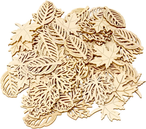 Honbay 60PCS Hollow Out Unfinished Blank Maple Leaves Wood Pieces Wood Slices Wood Chips Wooden Maple Shaped Embellishments Fall Leaf Wood Cutouts...