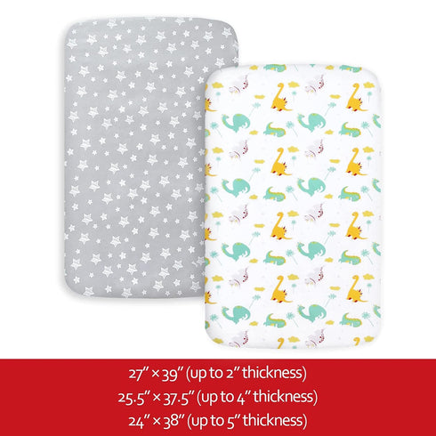 Pack and Play Sheets, 2 Pack Mini Crib Sheets, Stretchy Playard Fitted Sheet, Compatible with Graco Pack n Play, Soft and Breathable Material, Din...