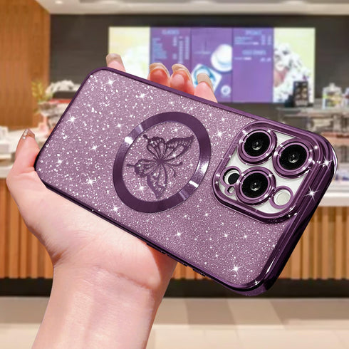 for iPhone 15 Pro Max Case Magnetic,for Women Girl Soft Cute Luxury Butterfly Pattern Plating Glitter Bling Phone Case Compatible with MagSafe Cle...