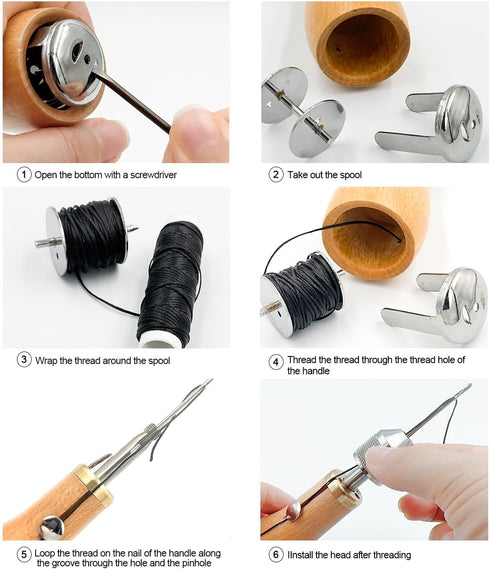 Professional Sewing Awl Hand Stitcher Repair Tool Kit for Leather and Heavy Fabrics with 2PCS Needles, 1PC Coil and Yarn/Threads...