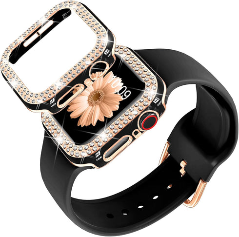 DABAOZA Compatible for Apple Watch Bands 40mm with Bumper, Bling Glitter Women Silicone Soft Comfortable Strap for iWatch SE Ultra Series 10 9 8 7...