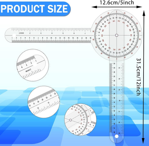 12 Inch Goniometer, 360° Clear Motion Measurement Angle Ruler, Physical Therapy Goniometer Tool for Body Measuring Tape Goniometer Ruler...