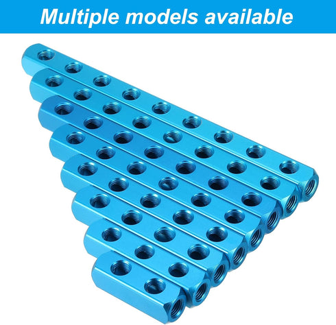 PATIKIL 2 Way 5 Port Air Manifold, 3 Pack G1/4 Inch Aluminum Air Hose Inline Manifold Block Splitter Pneumatic Air Hose Fitting, Blue...