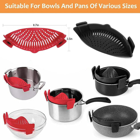 2 Pcs Clip on Strainer, Pot Strainer for Pasta Meat Vegetables Fruit, Silicone Strainer - Fit All Pots and Bowls...