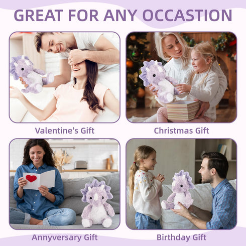 Cute Purple Dinosaur Stuffed Animals for Girls, Dinosaur Party Favors, Cuddly Dinosaur Plush Toy for Kids, Huggable Triceratops for Baby, Birthday...