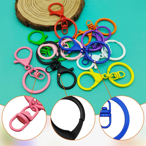 30Pcs Lobster Claw Clasps Keychain for Jewelry Making,Colorful Metal Lobster Clasp Swivel Trigger Clips with Swivel Clasps Hook Clips Flat Split K...