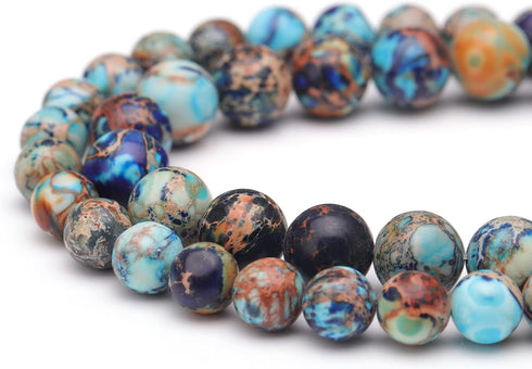 Natural Gemstone Beads for Jewelry Making,8mm Mixed Blue Imperial Jasper Polished Round Smooth Stone Beads,Genuine Real Stone Beads for Bracelet N...