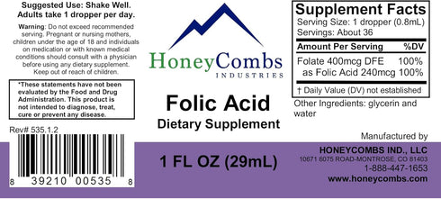 HoneyCombs Vitamin B9 Liquid Drops - High Potency Liquid Vitamin B9 Folic Acid Supplement for Women - Maintain Healthy Liver, Pregnancy, & Overall...