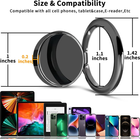 Smooth Alloy Phone Ring Grip Holder, 360 Rotation finger ring Kickstand for iPhone, iPad, Samsung, and all Smartphones Tablets (PRG-B)...