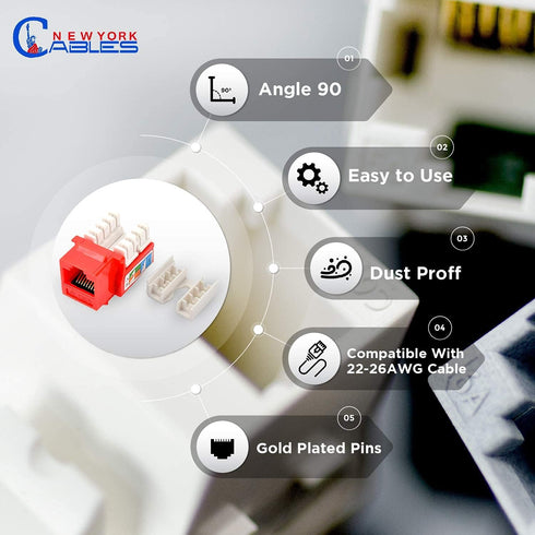 NewYork Cables cat 6 Keystone Jack 90 Degree Punchdown Ethernet Wall Jack for Patch Panels Wall Plates...