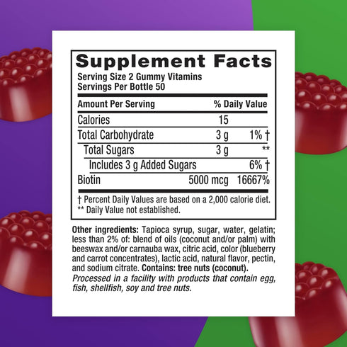 vitafusion Extra Strength Biotin Gummy Vitamins, Berry Flavored, 5,000 mcg Biotin Vitamins, America’s Number 1 Gummy Vitamin Brand, 50 Day Supply,...
