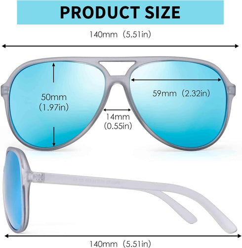 JIM HALO Polarized Aviator Sunglasses Men Women Oversize Plastic Driving Glasses (Matte Transparent Frame/Polarized Blue Lens)...