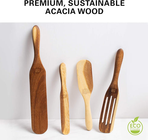 As Seen on TV, Mad Hungry Spurtle 4pc Set, Acacia Premium Wood Finish, Cooking Utensils For Non Stick Cookware, Baking, Whisking, Smashing, Scoopi...