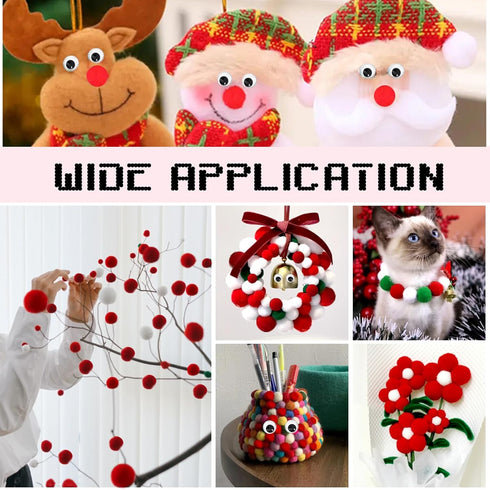TOAOB 500pcs Pom Poms 1cm Craft Pom Poms Red Fuzzy Pompoms Balls Arts and Crafts Supplies with Googly Wiggle Eyes for DIY Crafts Projects Home Dec...
