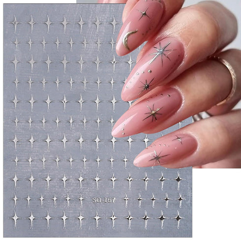 8 Sheets Metallic Flower Leaf Nail Art Stickers Five Petal Flower Star Nail Decals 3D Self Adhesive Gold Silver Petal Star Nail Designs Floral Nai...