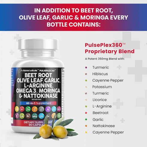 Beet Root Capsules 6000mg Olive Leaf 6000mg Nattokinase 4000 FU Garlic Extract 2000mg L-Arginine 400mg Omega 3 Red Yeast Rice Hibiscus Danshen - H...