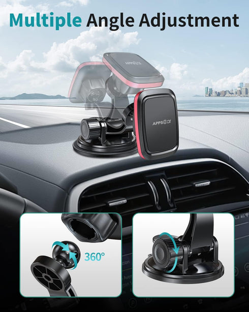 APPS2Car Magnetic Car Phone Mount with Adjustable Arm & 6 Strong Magnets Universal Dashboard Windshield Cell Phone Holder Compatible with iPhone 1...