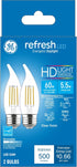 GE Refresh LED Light Bulbs, 60 Watt Eqv, Daylight, Decorative Clear Bulbs, Medium Base (2 Pack)...