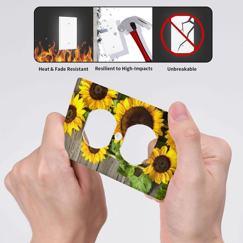 Farmhouse Sunflower Outlet Covers Wall Plate Rustic Wood Pattern Decorative Switch Plates 1 Gang Single Duplex Receptacle Cover for Electrical Out...