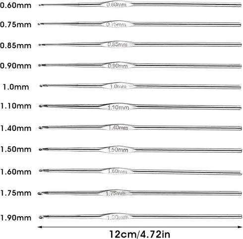 Cobee Crochet Hooks Set Steel - 12 Pieces of Small Size Latch Hook Crochet Needle Set 0.6 mm to 1.9 mm Sweater Scarf Clothing Knitting Crochet Too...