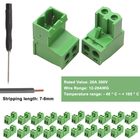 Tnisesm 16Pcs 2 Pin Screw Terminal Block Connector 5.08mm Pitch Pluggable with 2 Pin Phoenix Plug 300V 15A for 28-12AWG Cable...