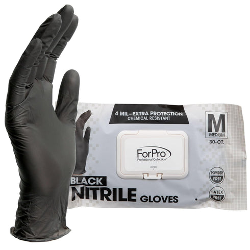 ForPro Professional Collection Disposable Nitrile Gloves, Chemical Resistant, Powder-Free, Latex-Free, Non-Sterile, Food Safe, 4 Mil, Black, Mediu...