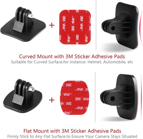 HSU Adhesive Mounts Helmet Adhesive Sticky Mounts Flat & Curved 3M Mount for All GoPro Cameras and Other Action Cameras...